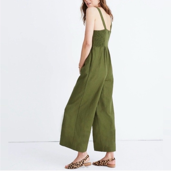 Madewell Linen Blend Olive Green Jumpsuit - Size 10 - Picture 2 of 9